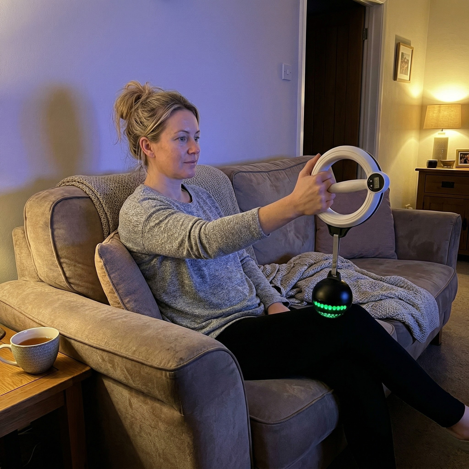 Woman using Armalift on couch